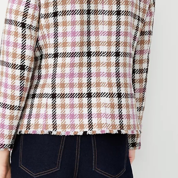 Cutaway Jacket in Houndstooth Fringe Tweed,size-4, pink/brown/cream/pink/,lined - Picture 11 of 12